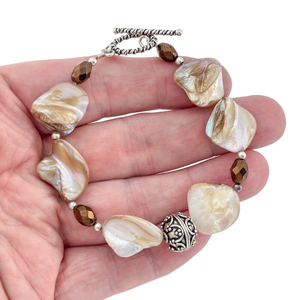 Vintage Donna Dressler Sterling Silver Mother Of Pearl Bracelet 7.5"